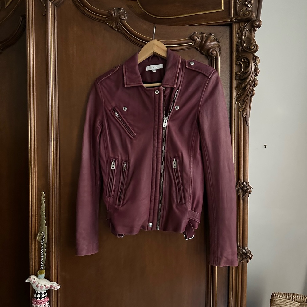IRO Han Burgundy Soft Lamb Leather Motorcycle Jacket Size EU 36 US 4 Gorgeous!